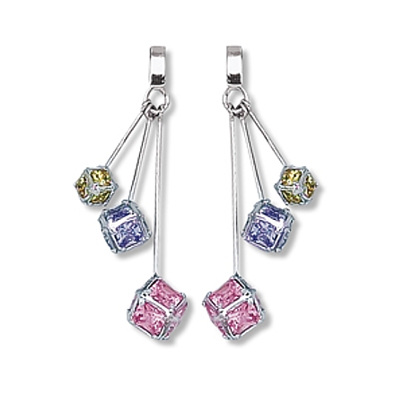 Three Cube CZ Dangle Earrings - Click Image to Close